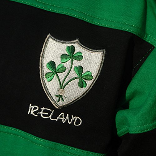 (Large) - Irish Rugby Shirt for Men, Green and Blue with Shamrock Crest, Irish Fan Shirt.