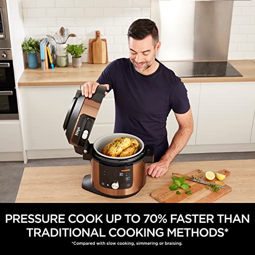 Ninja Foodi MAX Multi Cooker with SmartLid, 14 Cooking Functions in 1, 7.5L 14in1 Multi-Cooker, Pressure Cooker, Air Fryer, Combi-Steam, Slow Cook, Bake, Grill, Copper/Black Amazon Exclusive OL650UKCP
