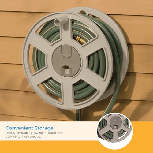 Suncast Sidetracker Garden Hose 100 ft Wall Mounted Tracker with Removable Reel Fully Assembled, feet, Taupe