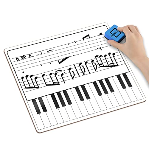 10 Pack 11 x 14 Inch Piano Board Dry Erase White Boards Lapboard l Double Sided Music Staff whiteboard for Kids Students, Musicians and Home (10 Erasers Included)