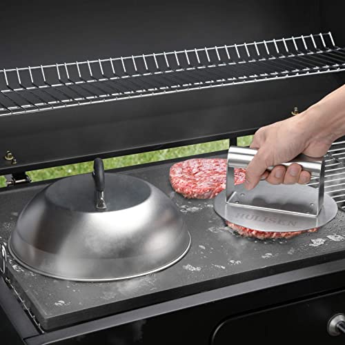 HULISEN Cheese Melting Dome & Smashed Burger Press, 9 Inch Heavy Duty Round Basting Cover with Stainless Steel Burger Smasher, Griddle Accessories Kit for Flat Top Grill Cooking Indoor/Outdoor
