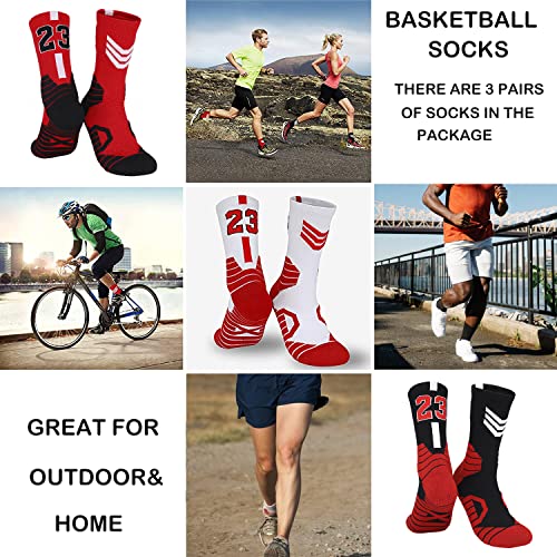 3 Pairs Basketball Socks,Athletic Running Socks Compression Cushion Sports Socks Gifts for Men Women, Mj