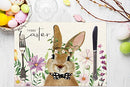 Happy Easter Bunny Placemats Set of 4,12x18 Inch Cute Rabbit with Flowers Heat-Resistant Place Mats,Seasonal Table Decors for Farmhouse Kitchen Dining Holiday Party