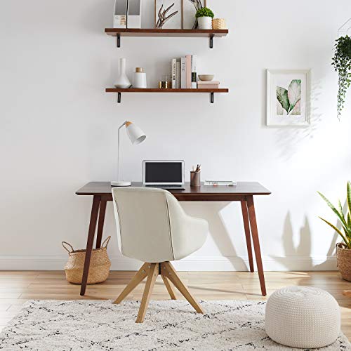 Art Leon Mid Century Modern Swivel Accent Chair with Oak Wood Legs, Desk Chair No Wheels, Armchair for Desk, Off White