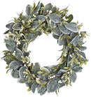 SHATCHI 55cm Natural Looking Artificial Snowy Leaves, White Berries and Glittered Flowers Wreath Front Door Hanging Christmas Wedding Xmas Decorative Garland, Green