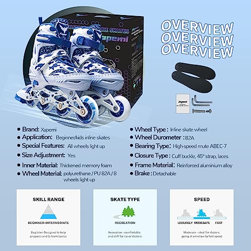 Adjustable Roller Blades, Inline Skates for Girls Kids, Light Up Adult Roller Blades Skates for Boys Girls Children Teens Women Outdoor Indoor (Sky Blue Camo, Medium - Big Kids (1-4 US))