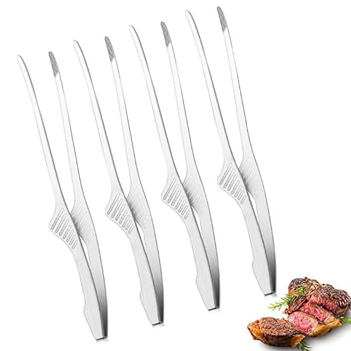 ziyue Stainless Steel Grill Tongs Korean and Japanese BBQ Non-Slip Kitchen Tongs for Cooking & Barbeque (4 Pack Silver)