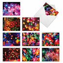 10 Assorted 'Light Brights' Blank All Occasion Christmas Cards with Envelopes (Mini 4" x 5.25"), Boxed Season's Greetings Cards With Close-Ups of Colorful Holiday Lights