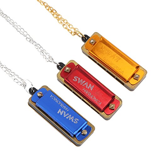 【The Best Deal】OriGlam 3pcs Mini Swan Harmonica Key of C, 4 Holes 8 Tones Harmonica, Metal Chain for Children, Kids, Beginners for Parties, Holidays As Gifts