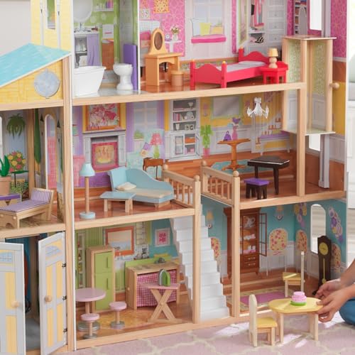 KidKraft Majestic Mansion Wooden Dolls House with Furniture and Accessories Included, 4 Storey Play Set with Garage and Lift for 30 cm/12 Inch Dolls, Kids' Toys, 65252 - Amazon Exclusive