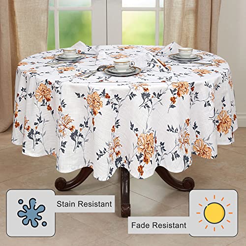 RUVANTI Round Tablecloth 70 Inch, for 3-6 Feet Tables, 100% Cotton Round Table Cover, Stain Resistant, Reusable, Washable, Perfect for Kitchen, Dining, Wedding, Parties, Holiday – Orange Grey Floral