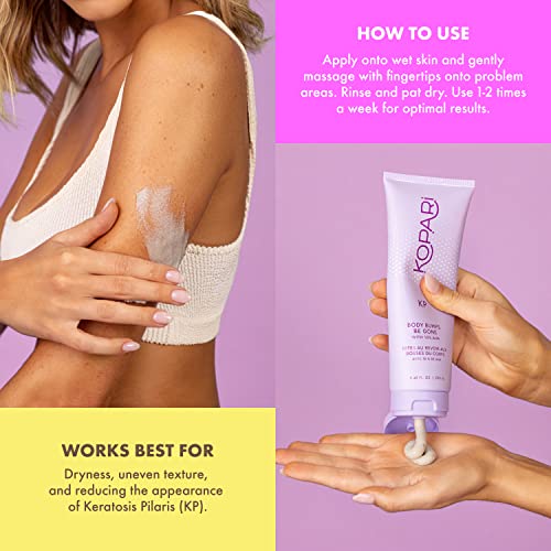 Kopari KP Body Bumps Be Gone Exfoliating Body Scrub with 10% AHA, Volcanic Sand, Coconut Shells & Green Tea Extract, Exfoliator Wash to Smooth Skin, Reduce Bumps, Clear Pores, 8.45 fl oz Bottle