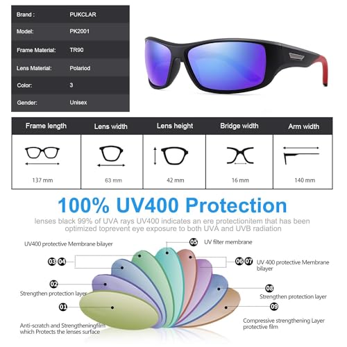 PUKCLAR Polarized Sports Sunglasses for Men Women Driving Sunglasses  Cycling Running Fishing Golf Goggles Unbreakable Frame