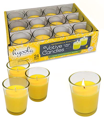 Hyoola Citronella Candle Votives in Glass Cup - Indoor and Outdoor Decorative and Mosquito, Insect and Bug Repellent Candle - Natural Fresh Scent - 12 Hour Burn Time Yellow