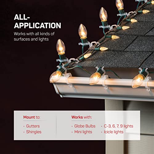 SEWANTA Holiday Light Clips [Set of 100] Christmas Light Clips for gutters and Shingles. All-Application Outdoor Light Clips, Work with C7, C9, Mini, Icicle Lights. No Tools Required - USA Made