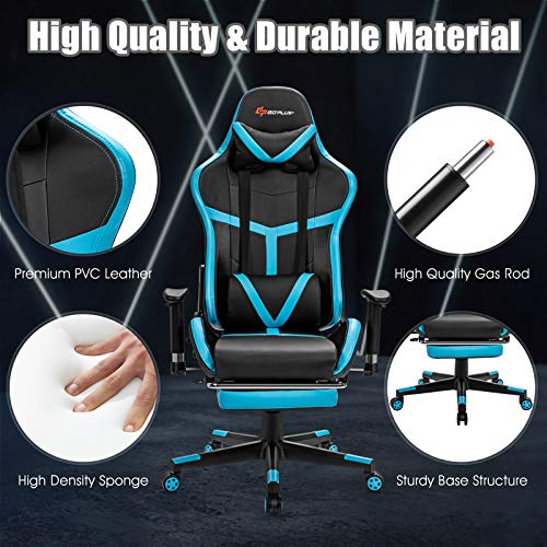 POWERSTONE Massage Gaming Chair Recliner - Racing E-Sports Computer Chair with Footrest Lumbar Support and Headrest Ergonomic Office Chair PU Leather High Back Adjustable Swivel Chair, Blue
