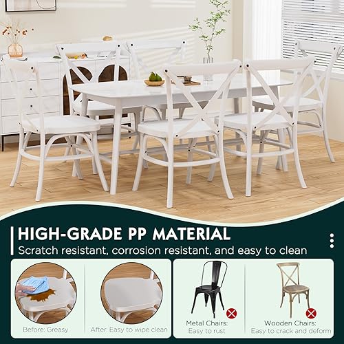 Memobarco Assembled Dining Chairs Set of 2, 450lbs Commercial Grade Farmhouse Side Chair, Heavy Duty X-Back Restaurant Chair, Cross Back Stacking Chairs for Bistro, Cafe, Banquet, Hotel - White