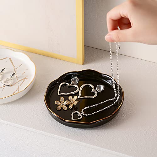 Ring Holder Jewelry Dish for Women, Jewelry Plate, Key Tray for Entryway Table Key Bowl, 4.5 Inch Ceramic Jewelry Tray, Engagement Gifts for Women Bride Thanksgiving Christmas Birthday Gift Black