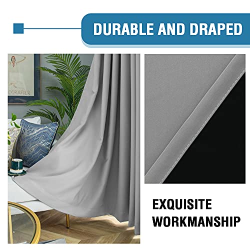 Smarcute 100% Blackout Curtains Thermal Insulated Blackout Curtains Heat and Full Light Blocking Curtains Window Drapes for Living Room with Black Liner 2 Panels Set,Each W132cm x D213cm,Dove Grey