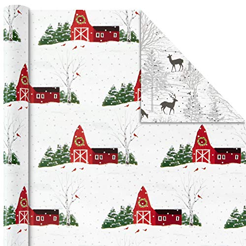 Hallmark 5JXW1034 Reversible Holiday Wrapping Paper Bundle, Winter Scene (Pack of 3, 120 sq. ft. TTL.)