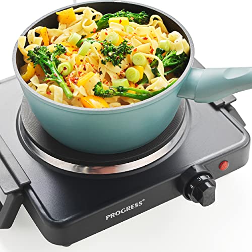 Progress EK4353P Single Electric Hot Plate - Camping Stove, Table Top Electric Cooker, Portable Kitchen Hob with Carry Handles, Non-Slip Feet, Variable Heat Settings, Holiday Homes/Caravans, 1500W
