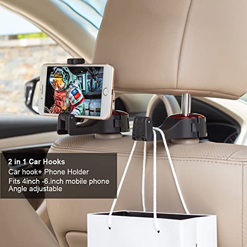 UDIKEFO Universal Car Vehicle Back Seat Headrest Mobile Phone Holder Hanger Holder Hook for Bag Purse Cloth Grocery (Red - 2 Pack)