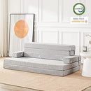 Lazyzizi Sleep 4 Inch Foldable Mattress, Portable Floor Mattress Couch with Headrest, Washable Cover, Foldable Foam Couch Queen for Guest Bed, Folding Sofa Bed, Camping, Road Trip， Light Grey