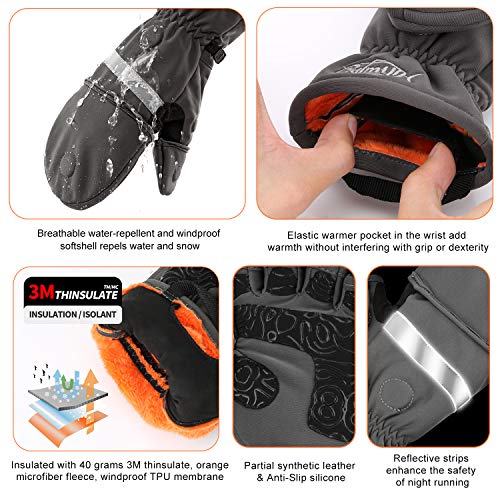 Palmyth Ice Fishing Gloves Convertible Mittens Flip Fingerless Mitt with Thinsulate 3M Warm for Cold Weather and Winter Men Women Photography Running Camera (Gray, X-Small)
