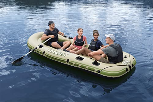 Bestway Hydro-Force Voyager X4 Inflatable 4 Person Water Raft Outdoor Floating Boat Set | Includes Inflatable Boat, Aluminum Oars, Hand-Pump and Carry Bag