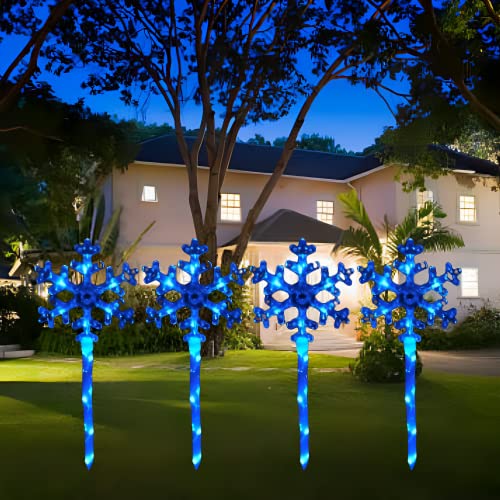 40 LED 4 PCS Blue Snowflake Solar Pathway Outdoor Christmas Decoration Garden Lights