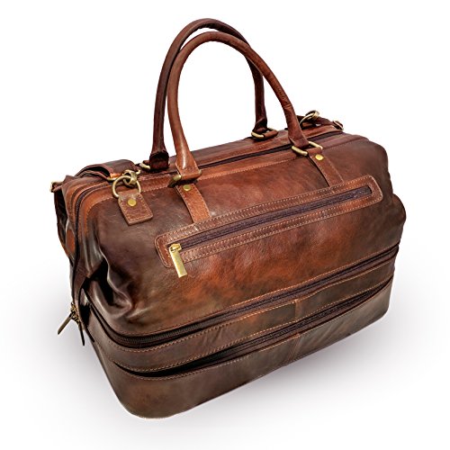 Leather Duffle Adventure Bag Weekender Travel Luggage with Shoe Compartment