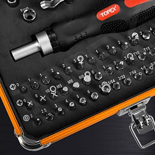 TOPEX 92PCS Ratchet Screwdriver Bit Set Ratcheting Driver Bits Kit with Strong Magnetic Tip