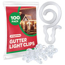 Gutter Light Clips [Set of 100] Gutter Light Clips, Hang by Cord All Type Outdoor Lights C5, C6, C7, C9, Mini, Icicle, Rope Lights. Christmas Light Clips Outdoor - No Tools Required - USA Made