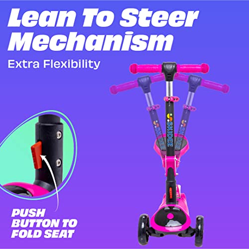 Kick Scooters for Kids Ages 3-5 (Suitable for 2-12 Year Old) Adjustable Height Foldable Scooter Removable Seat, 3 LED Light Wheels, Rear Brake, Wide Standing Board, Outdoor Activities for Boys/Girls