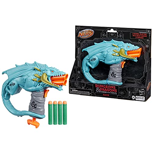 Nerf Dungeons & Dragons Rakor Blaster, 4 Nerf Elite 2.0 Darts, Kids Outdoor Games, Nerf D&D Blaster Toys for Ages 8 & Up