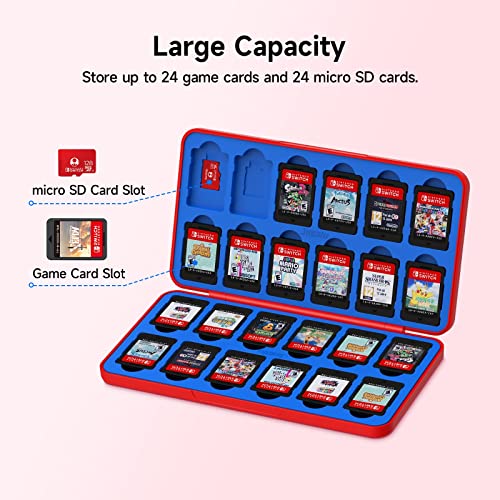 OLAIKE Switch Game Card Case Compatible with Nintendo Switch Games, Switch Game Cartridge Holder with 24 Game Card Slots, Portable Card Storage Box for Lite/OLED/NS Games, Mario Overalls
