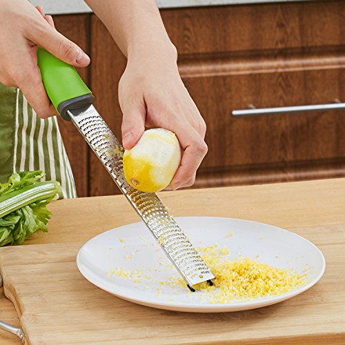 (Zester) - Sunkuka Pro Citrus Lemon Zester & Cheese Grater Stainless Steel - Ginger,Garlic,Potato Nutmeg,Chocolate Zester with Cover and Cleaning Brush