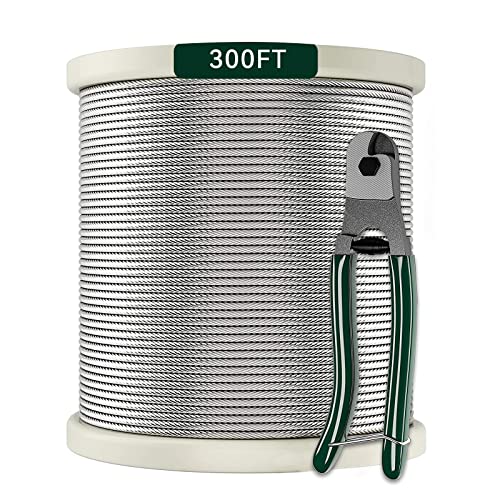 1/8 Stainless Steel Cable with Cutter7x7 Strands Construction,T316 Stainless Steel for Deck Railing,Porch Fence,String Lights Hanging Wire 300FT