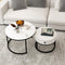 Luxsuite Round Nesting Coffee Table Set of 2 Bedside Stacking Faux Marble Look Accent Tables Soft Side Table Set with Drawer Living Room Furniture White