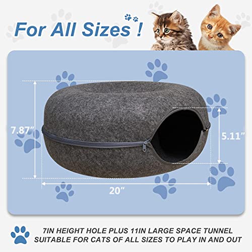 iDopick Cat Tunnel Bed,Detachable Felt Tunnel Cat Nest, Four Seasons Available Round Cat Condo and Cat Cave with Peek Hole, Semi-Closed Washable Interior Cat Play Tunnel for Dogs Cats