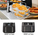 Air Fryer Racks for Ninja Dual Air Fryer, 3-Layer Stackable Dehydrator Racks Stainless Steel Air Fryer Basket Air Fryer Accessories Fit for 7.5L-8L Air Fryer (Rectangle)