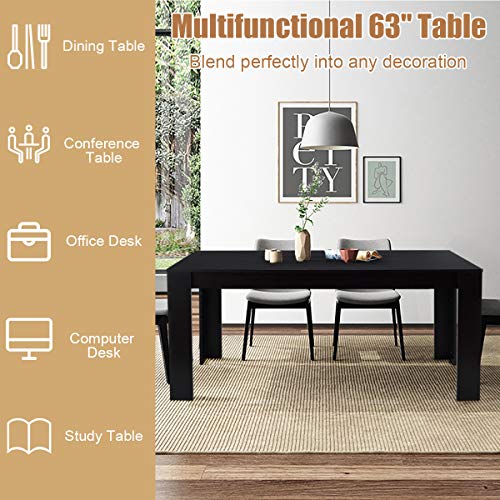 Giantex Dining Table, Wood Rectangular Table, Modern Farmhouse Table 63" x 31.5" x 30", Home Furniture Kitchen Table, Black Dining Room Table for 4-6 People