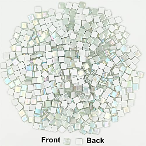 1.1lb Square Crystal Mosaic Tiles, Iridescent Mosaic Glass Tiles for Crafts, Mosaic Pieces DIY Hobbies Children Handmade Jewelry Art Decoration Gifts,525 Pieces (Milky)