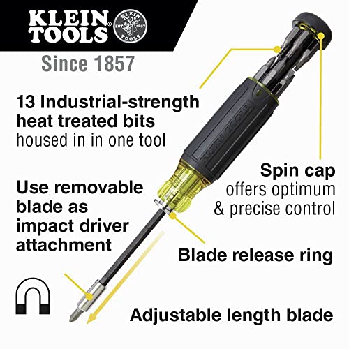 Klein Tools 32303 Multi-Bit Screwdriver/Nut Driver, Impact Rated 14-in-1 Magnetic Screwdriver Set Phillips, Slotted, Square, Combo, Torx