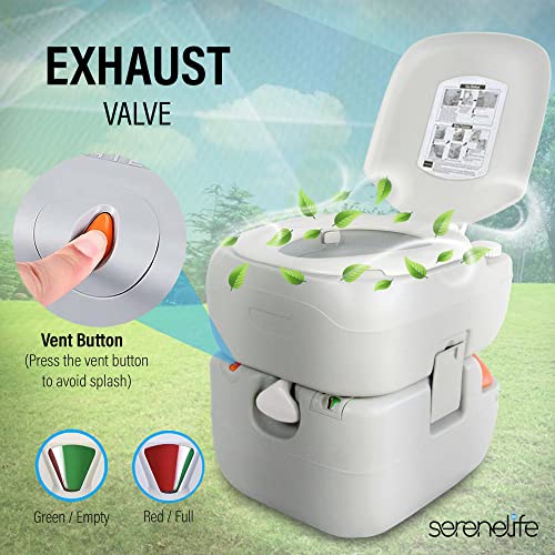 SereneLifeHome SereneLife Portable Toilet Camping Porta Potty, 5.8 Gallon Waste Tank, Indoor Outdoor Toilet with CHH Piston, Leak-Proof Cassette Toilet for RV, White, 5.8 Gallon Upgraded (SLCATL360)