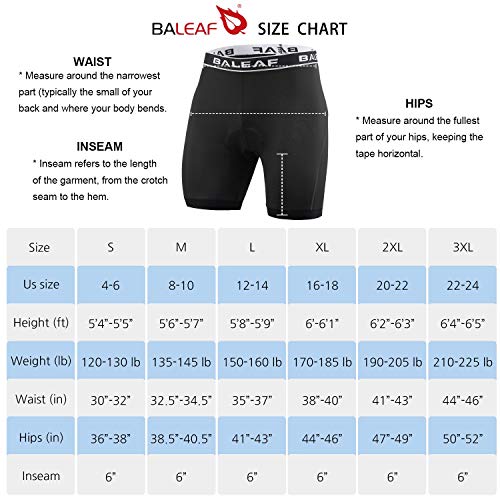 BALEAF Men's Bike Shorts With 4D Padding Cycling Underwear Padded Bicycle MTB Liner Mountain Biking Tights Road Riding, A-black, 3X-Large