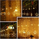 Quntis Fairy Curtain Lights -138 LEDs 12 Star String Lights 8 Mode Outdoor Indoor Plug in Window Fairy Lights Waterfall Backdrop for Bedroom Wedding Party Wall Decor, Warm White