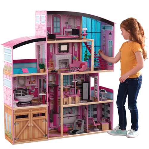 KidKraft Shimmer Mansion Wooden Dollhouse for 12-Inch Dolls with Lights & Sounds and 30-Piece Accessories