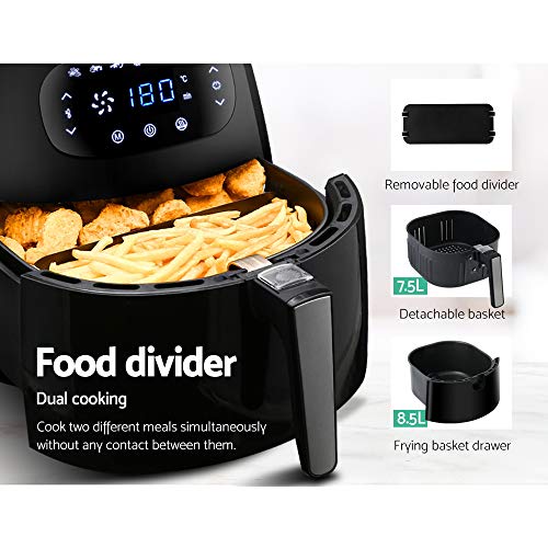 Devanti Air Fryer, 8.5L 1800W Airfryer Electric Cooker Airfryers Deep Fryers Rack Silicone Baking Basket Kitchen Oven Household Small Kitchens Appliances, LED Touch Digital Screen Dishwasher