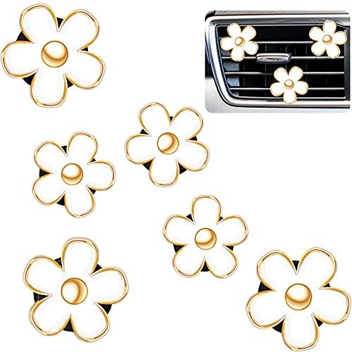 6 Pcs Daisy Flower Air Vent Clip Air Conditioning Outlet Clip Car Air Freshener Clip Charm Car Inter Decor Accessories (White,3 cm, 3.3 cm)